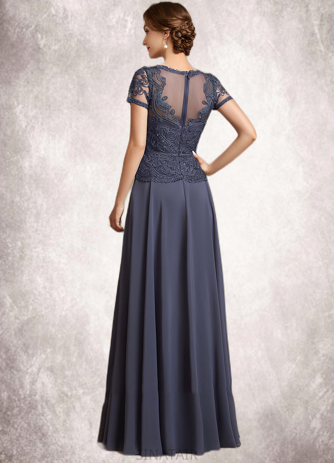 Alena A-Line V-neck Floor-Length Chiffon Lace Mother of the Bride Dress With Sequins DH126P0014964