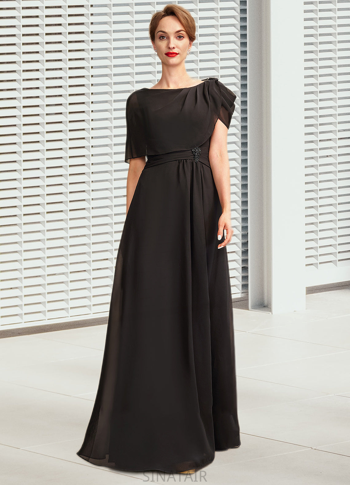 Hanna A-Line Scoop Neck Floor-Length Chiffon Mother of the Bride Dress With Ruffle Beading DH126P0014970