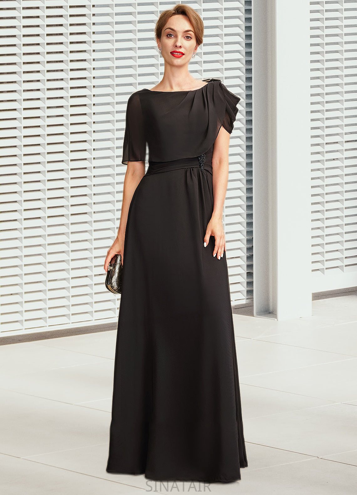 Hanna A-Line Scoop Neck Floor-Length Chiffon Mother of the Bride Dress With Ruffle Beading DH126P0014970