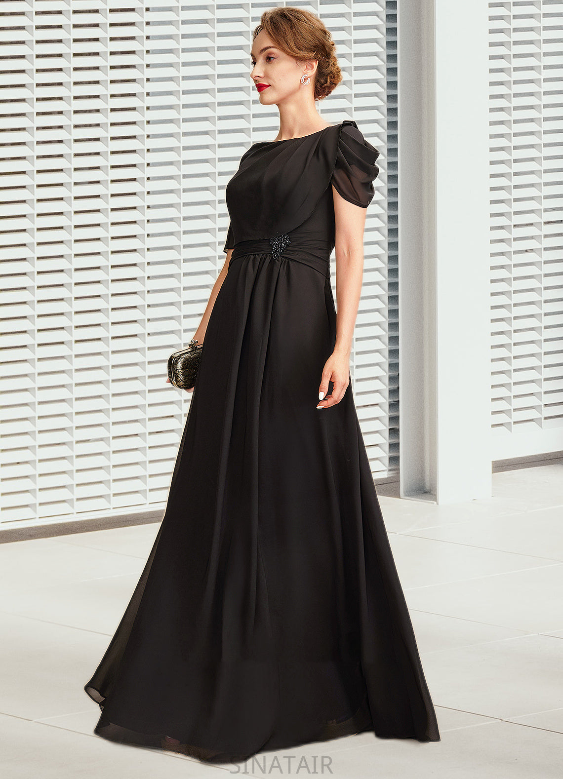 Hanna A-Line Scoop Neck Floor-Length Chiffon Mother of the Bride Dress With Ruffle Beading DH126P0014970