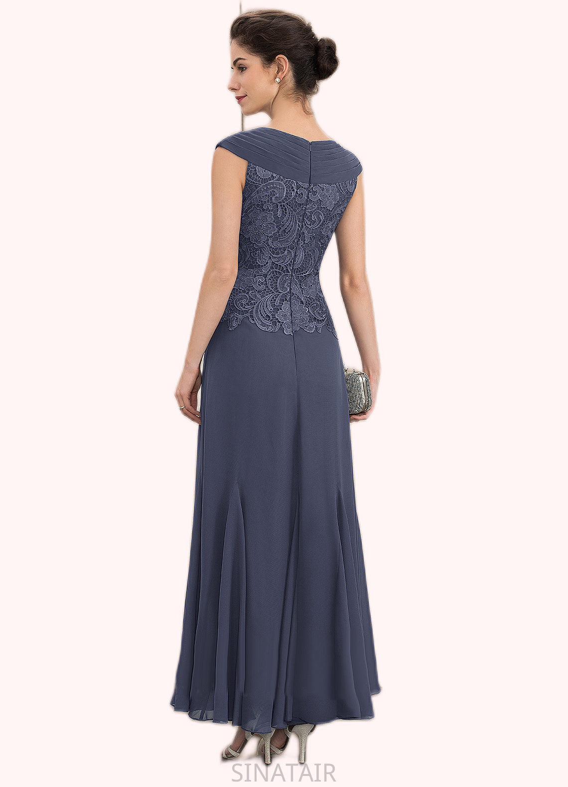 Abbie A-Line V-neck Ankle-Length Chiffon Lace Mother of the Bride Dress With Ruffle Beading DH126P0014971