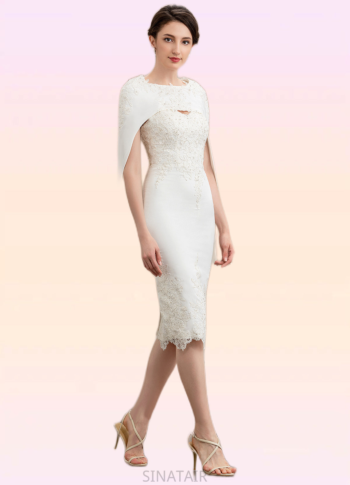 Eliza Sheath/Column Sweetheart Knee-Length Lace Stretch Crepe Mother of the Bride Dress With Beading DH126P0014973