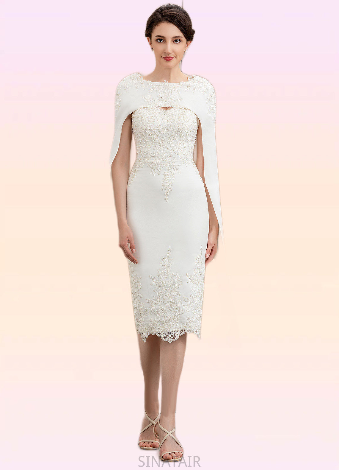 Eliza Sheath/Column Sweetheart Knee-Length Lace Stretch Crepe Mother of the Bride Dress With Beading DH126P0014973