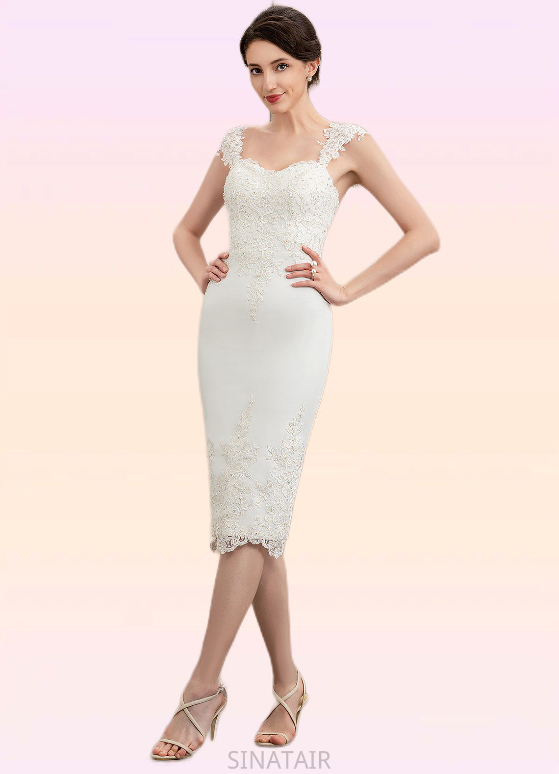 Eliza Sheath/Column Sweetheart Knee-Length Lace Stretch Crepe Mother of the Bride Dress With Beading DH126P0014973