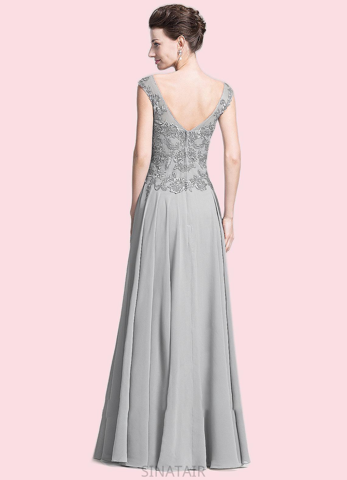 Estrella A-Line V-neck Floor-Length Chiffon Mother of the Bride Dress With Appliques Lace DH126P0014974