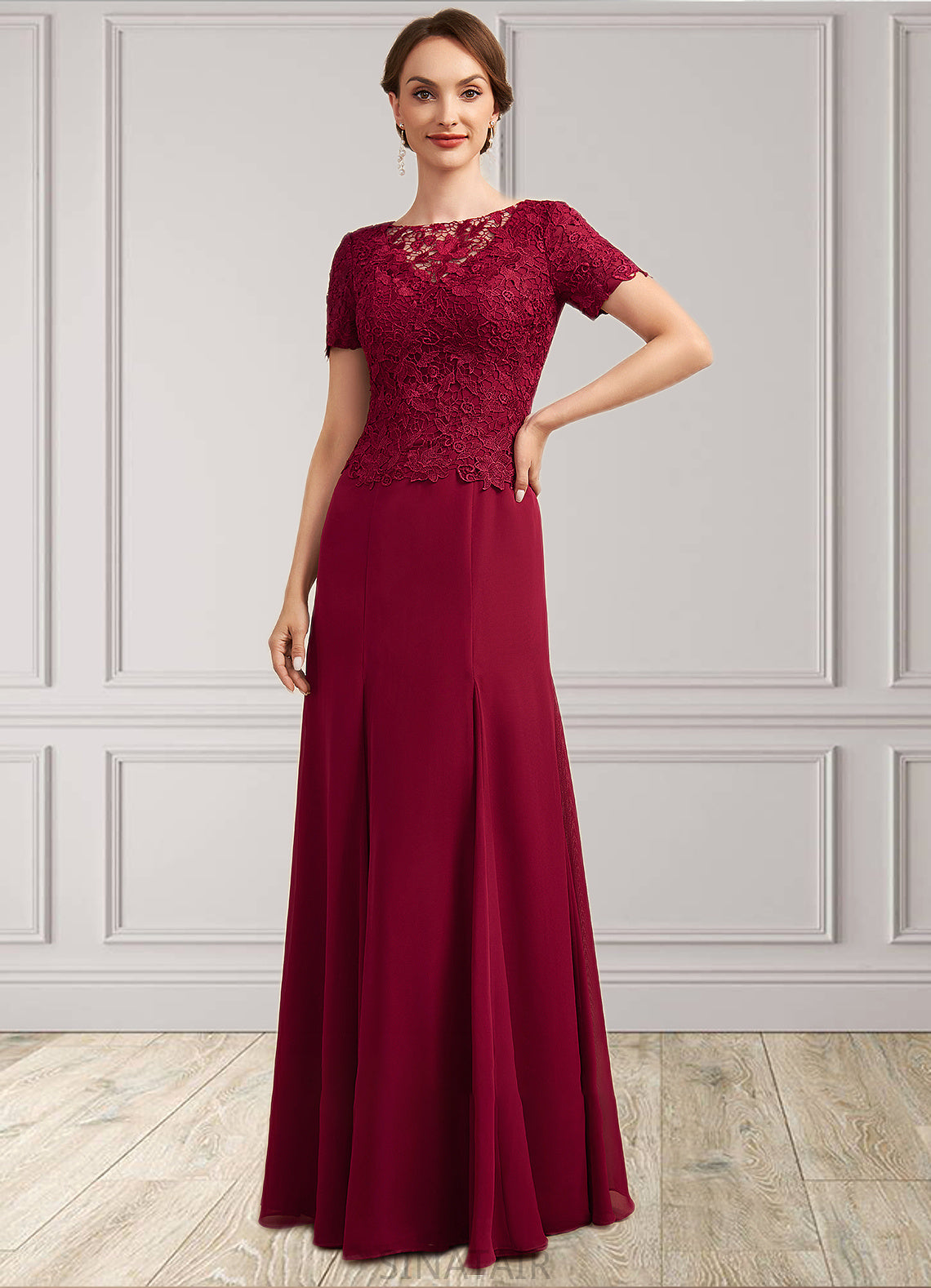 Aurora Trumpet/Mermaid Scoop Neck Floor-Length Chiffon Lace Mother of the Bride Dress DH126P0014979