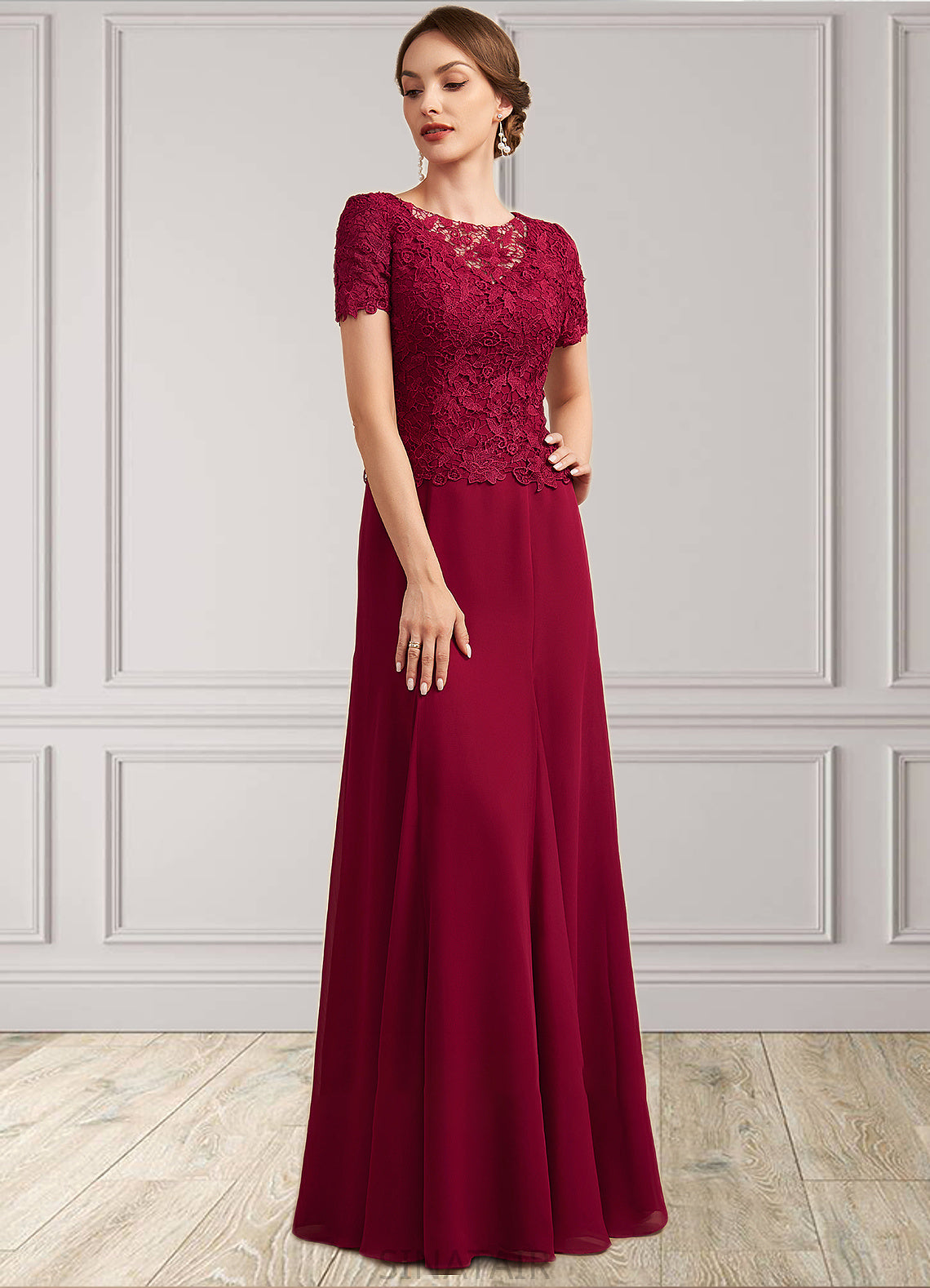 Aurora Trumpet/Mermaid Scoop Neck Floor-Length Chiffon Lace Mother of the Bride Dress DH126P0014979