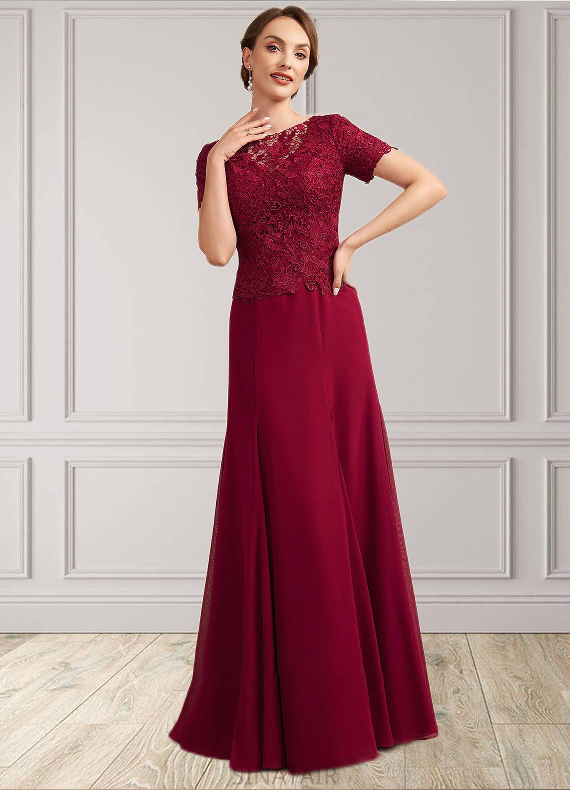 Aurora Trumpet/Mermaid Scoop Neck Floor-Length Chiffon Lace Mother of the Bride Dress DH126P0014979