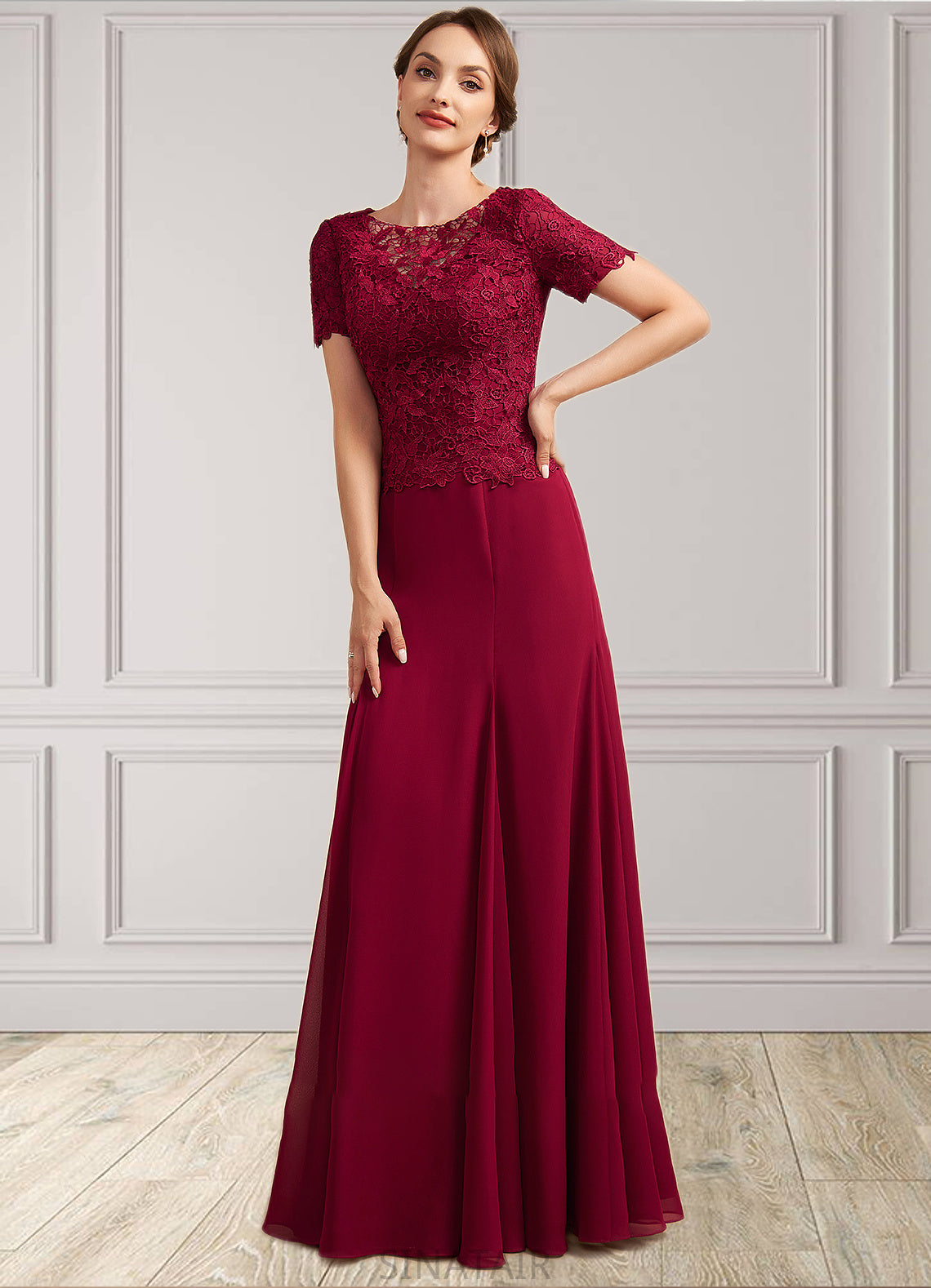 Aurora Trumpet/Mermaid Scoop Neck Floor-Length Chiffon Lace Mother of the Bride Dress DH126P0014979