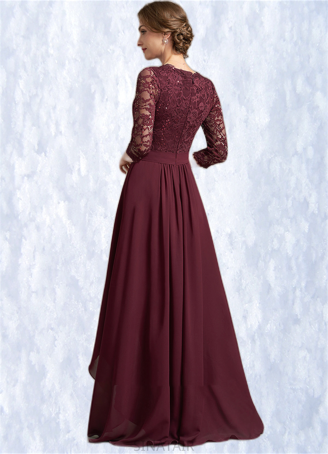 Gemma A-Line V-neck Asymmetrical Chiffon Lace Mother of the Bride Dress With Beading Sequins DH126P0014980