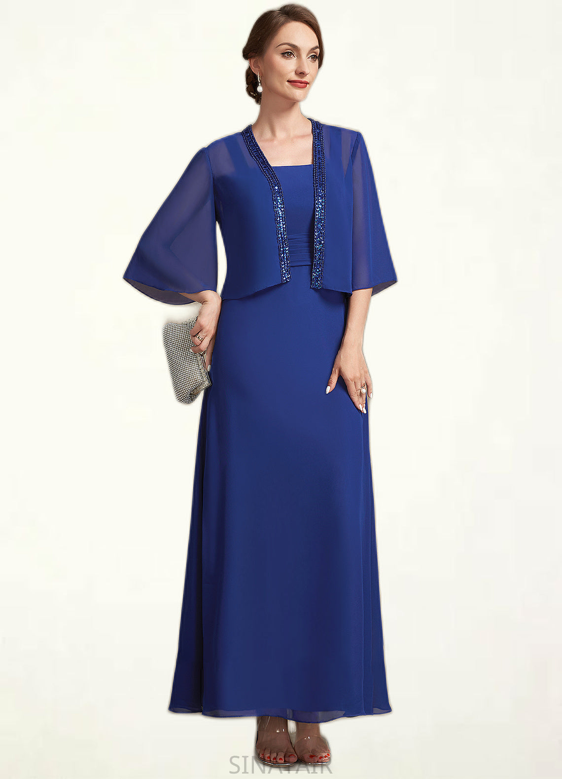 Sharon A-Line Square Neckline Ankle-Length Chiffon Mother of the Bride Dress With Ruffle DH126P0014982