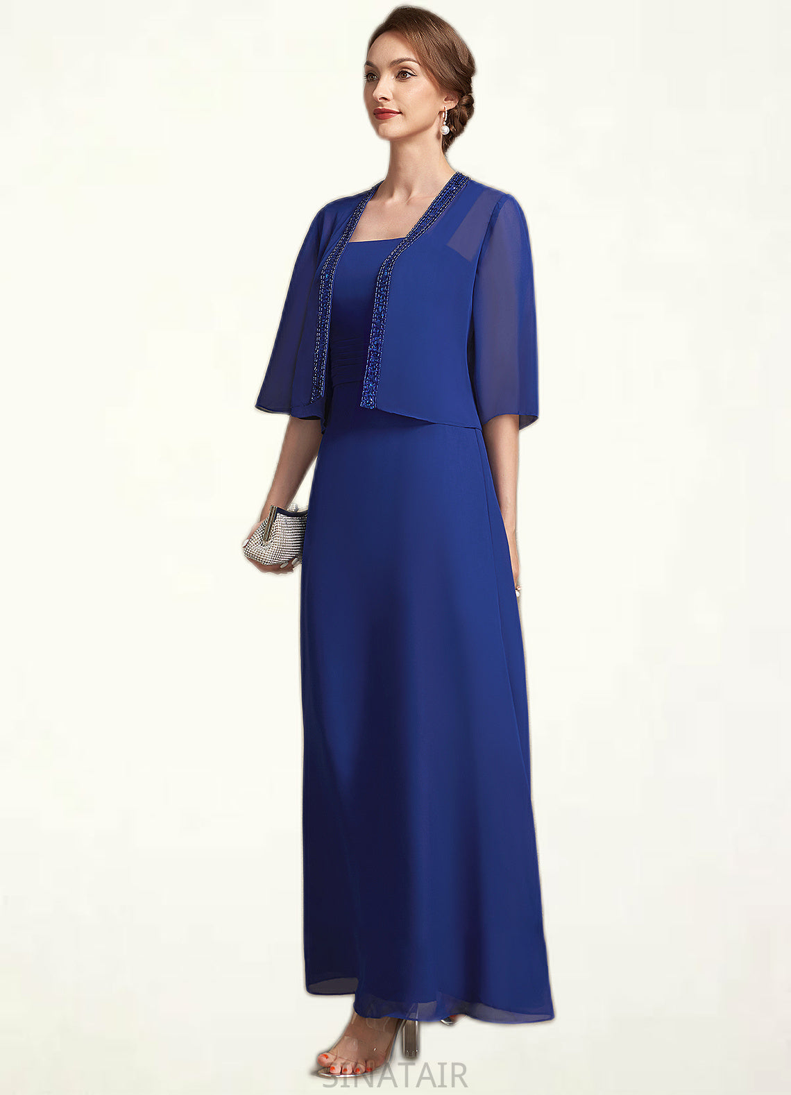 Sharon A-Line Square Neckline Ankle-Length Chiffon Mother of the Bride Dress With Ruffle DH126P0014982