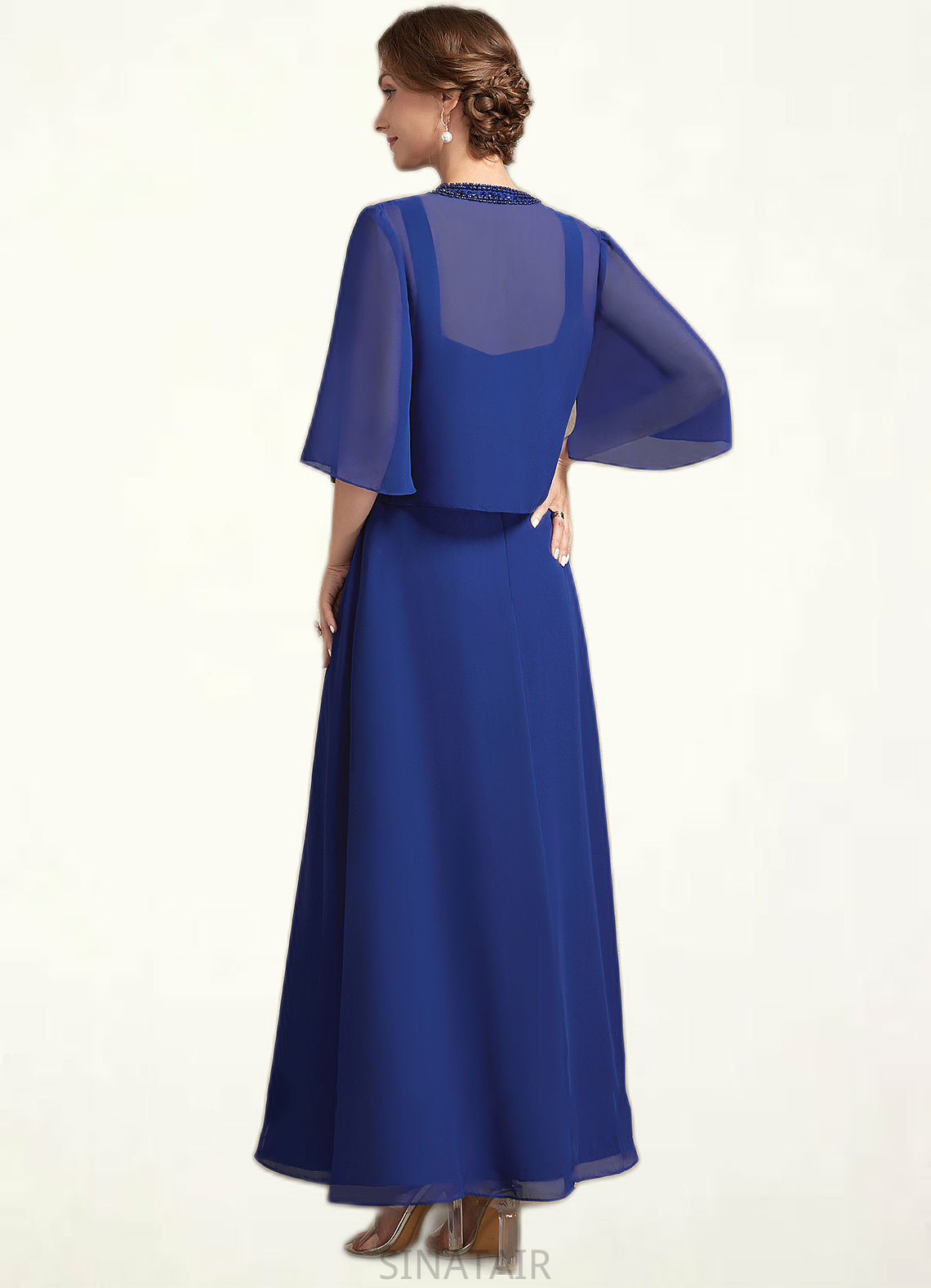 Sharon A-Line Square Neckline Ankle-Length Chiffon Mother of the Bride Dress With Ruffle DH126P0014982