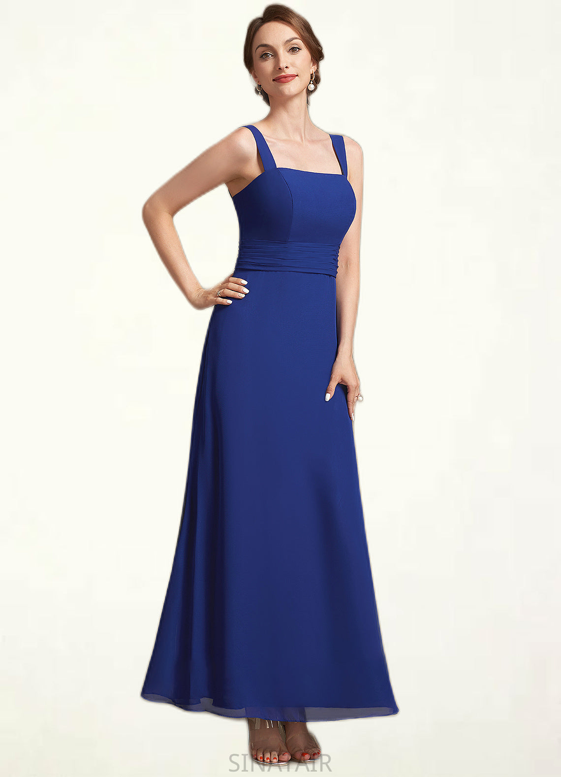 Sharon A-Line Square Neckline Ankle-Length Chiffon Mother of the Bride Dress With Ruffle DH126P0014982