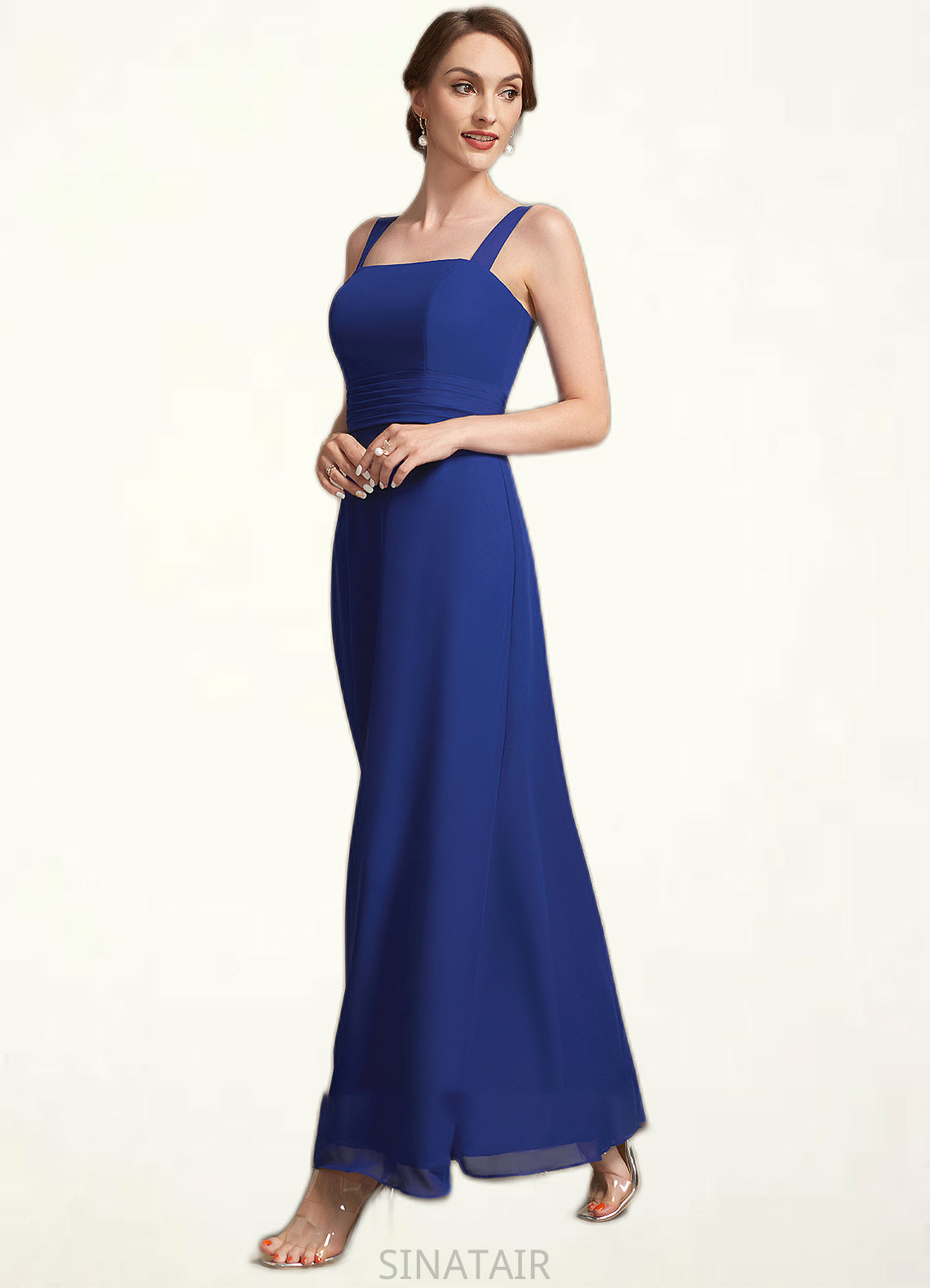 Sharon A-Line Square Neckline Ankle-Length Chiffon Mother of the Bride Dress With Ruffle DH126P0014982