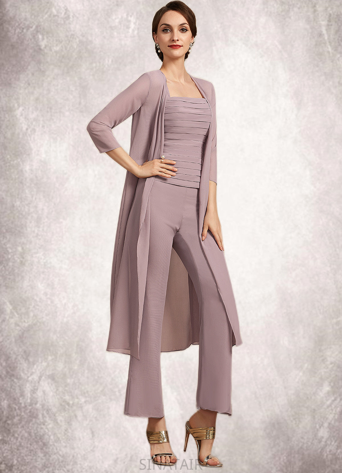 Giovanna Jumpsuit/Pantsuit Square Neckline Ankle-Length Chiffon Mother of the Bride Dress With Ruffle DH126P0014984