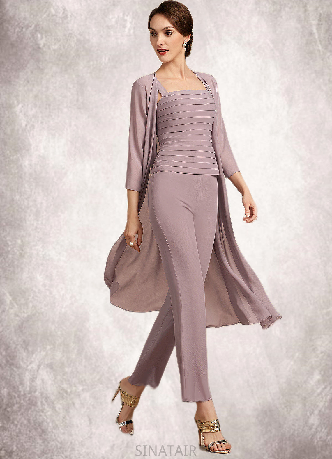 Giovanna Jumpsuit/Pantsuit Square Neckline Ankle-Length Chiffon Mother of the Bride Dress With Ruffle DH126P0014984