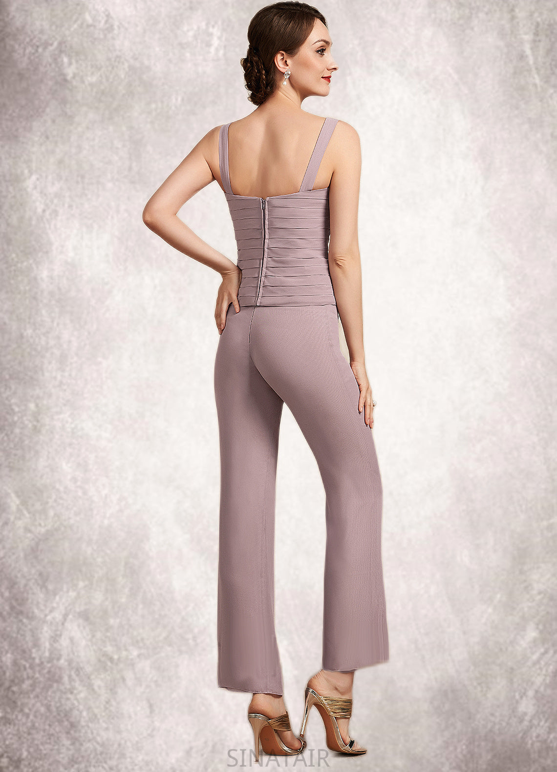 Giovanna Jumpsuit/Pantsuit Square Neckline Ankle-Length Chiffon Mother of the Bride Dress With Ruffle DH126P0014984