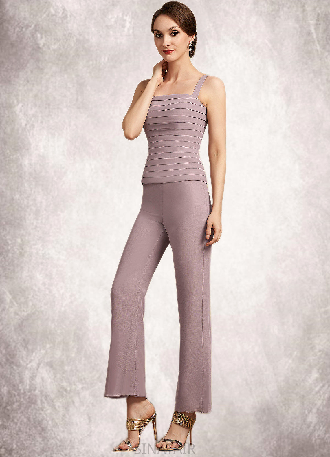 Giovanna Jumpsuit/Pantsuit Square Neckline Ankle-Length Chiffon Mother of the Bride Dress With Ruffle DH126P0014984