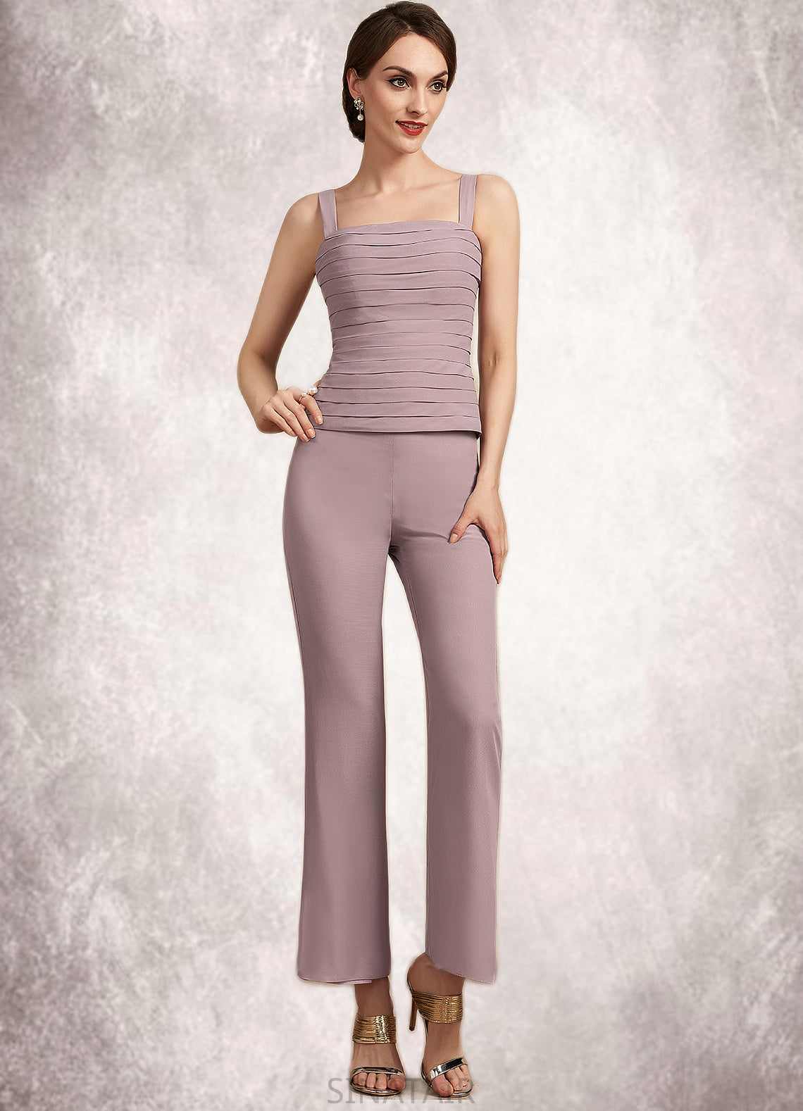 Giovanna Jumpsuit/Pantsuit Square Neckline Ankle-Length Chiffon Mother of the Bride Dress With Ruffle DH126P0014984