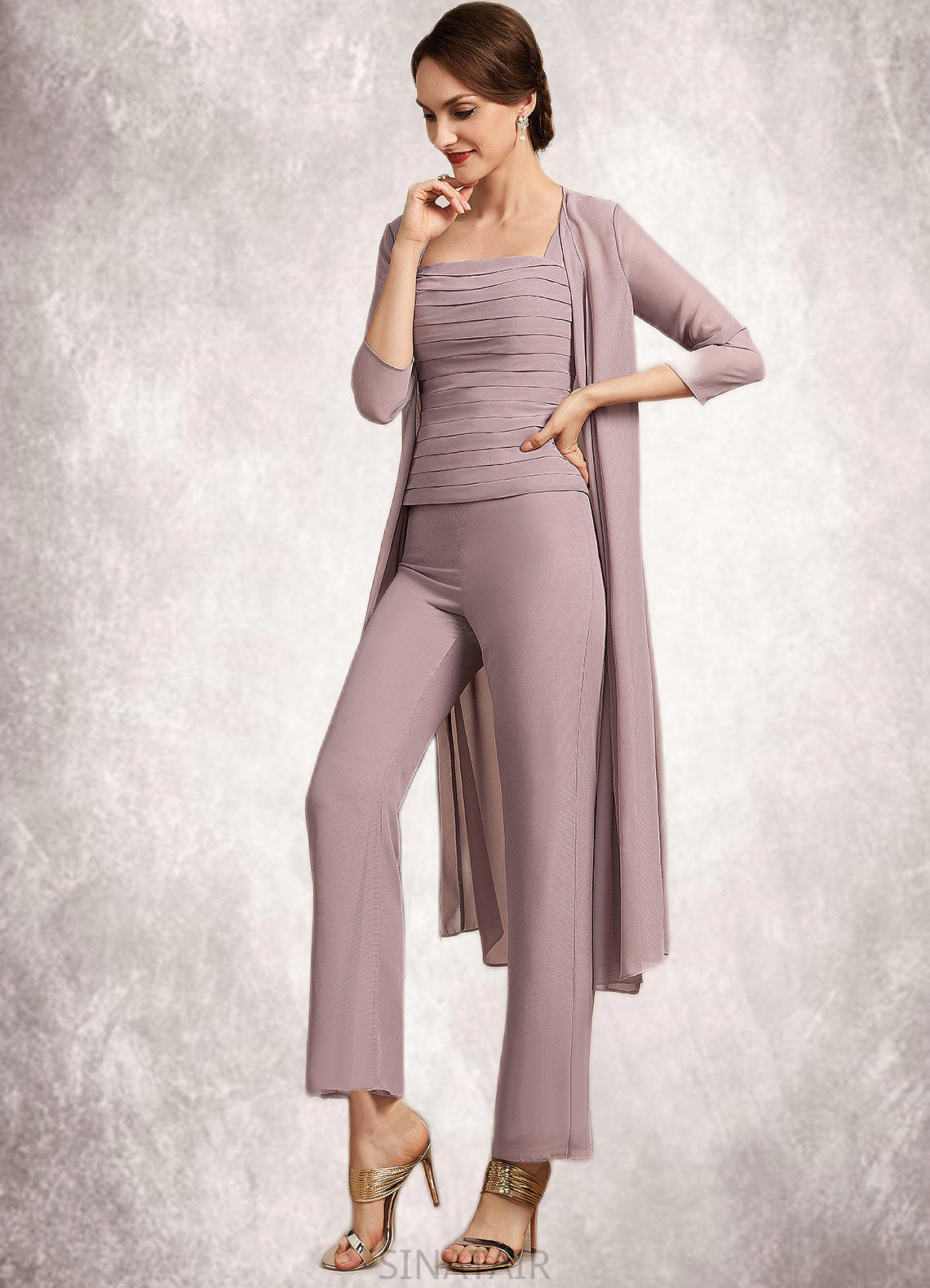 Giovanna Jumpsuit/Pantsuit Square Neckline Ankle-Length Chiffon Mother of the Bride Dress With Ruffle DH126P0014984