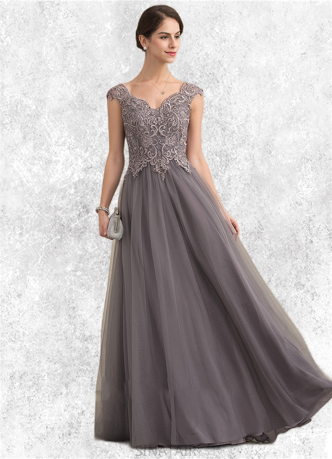 Olive A-Line/Princess V-neck Floor-Length Tulle Lace Mother of the Bride Dress With Sequins DH126P0014985