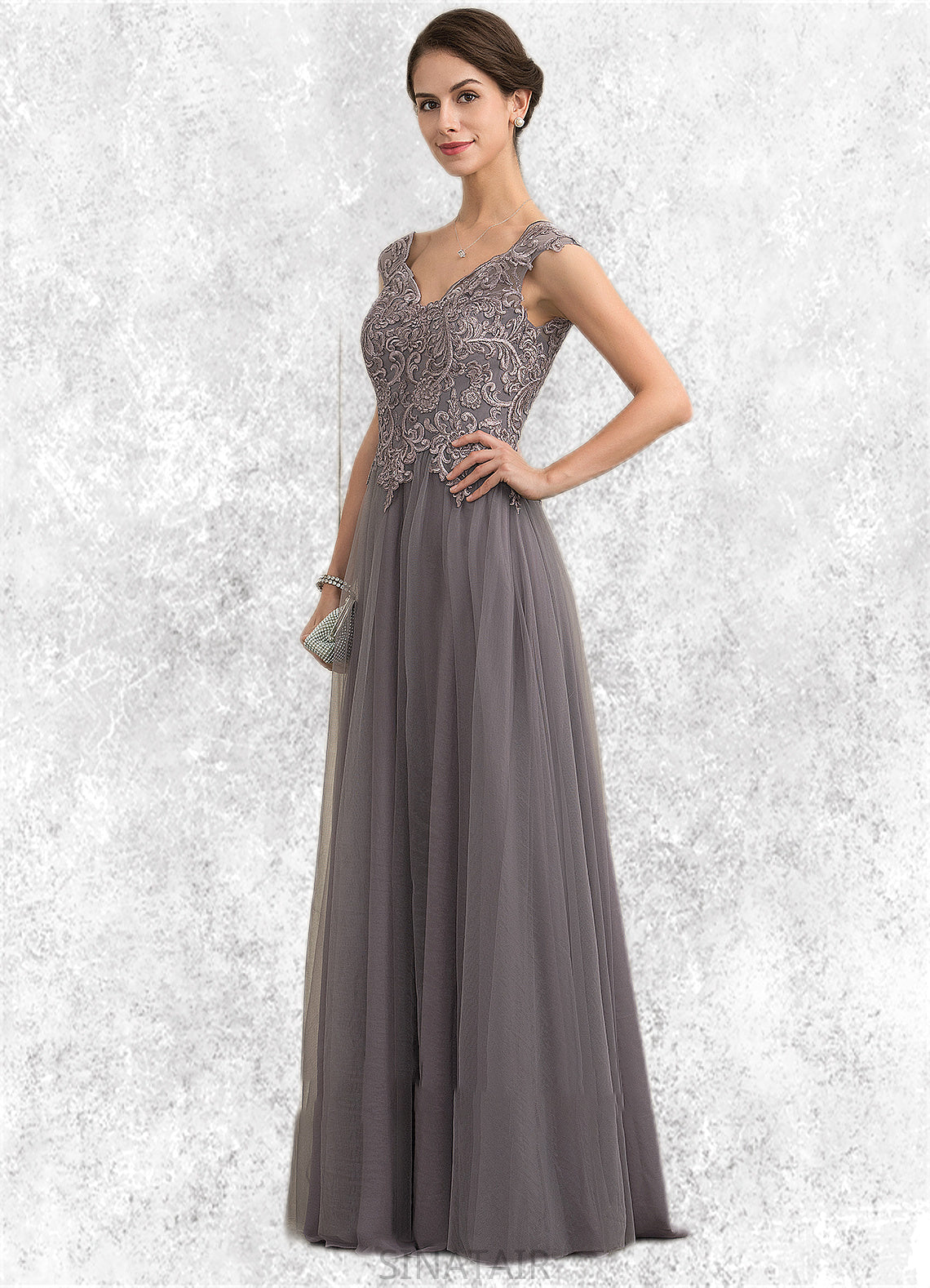 Olive A-Line/Princess V-neck Floor-Length Tulle Lace Mother of the Bride Dress With Sequins DH126P0014985