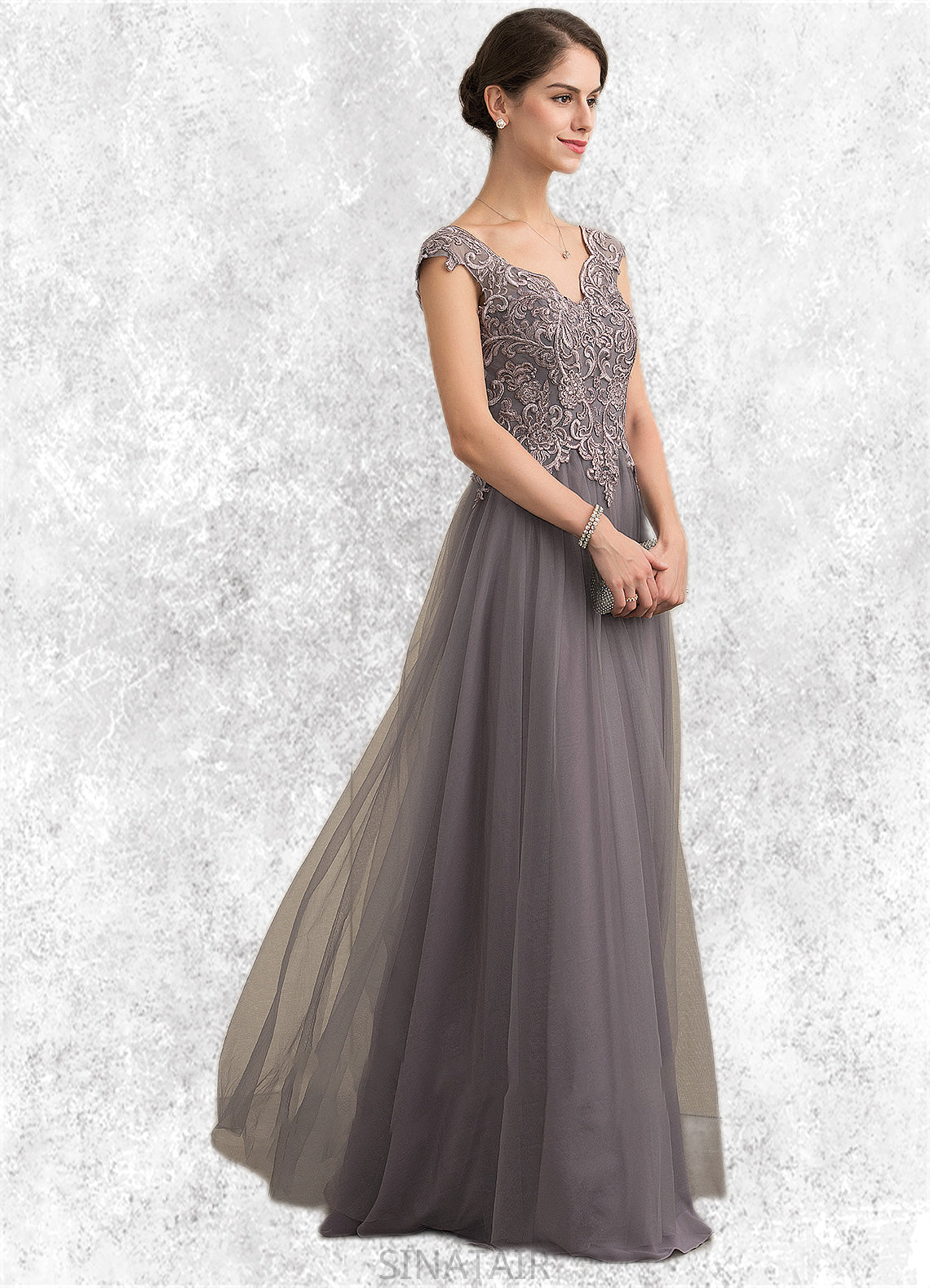 Olive A-Line/Princess V-neck Floor-Length Tulle Lace Mother of the Bride Dress With Sequins DH126P0014985