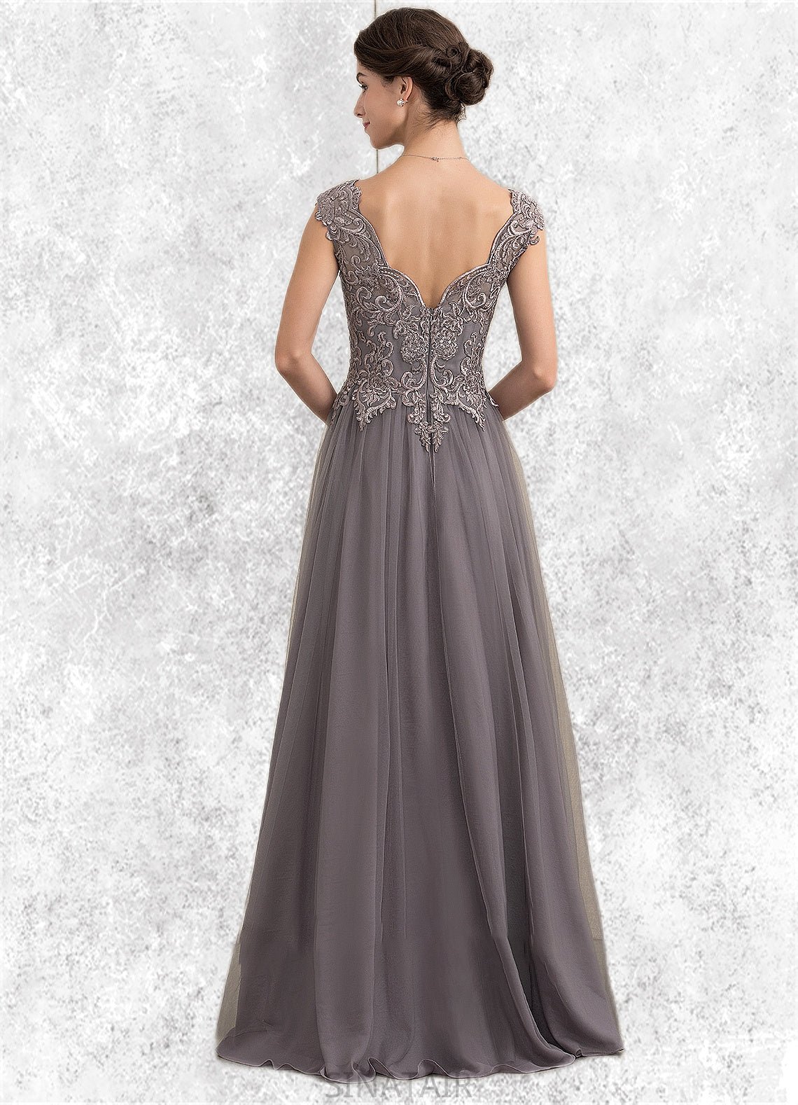 Olive A-Line/Princess V-neck Floor-Length Tulle Lace Mother of the Bride Dress With Sequins DH126P0014985