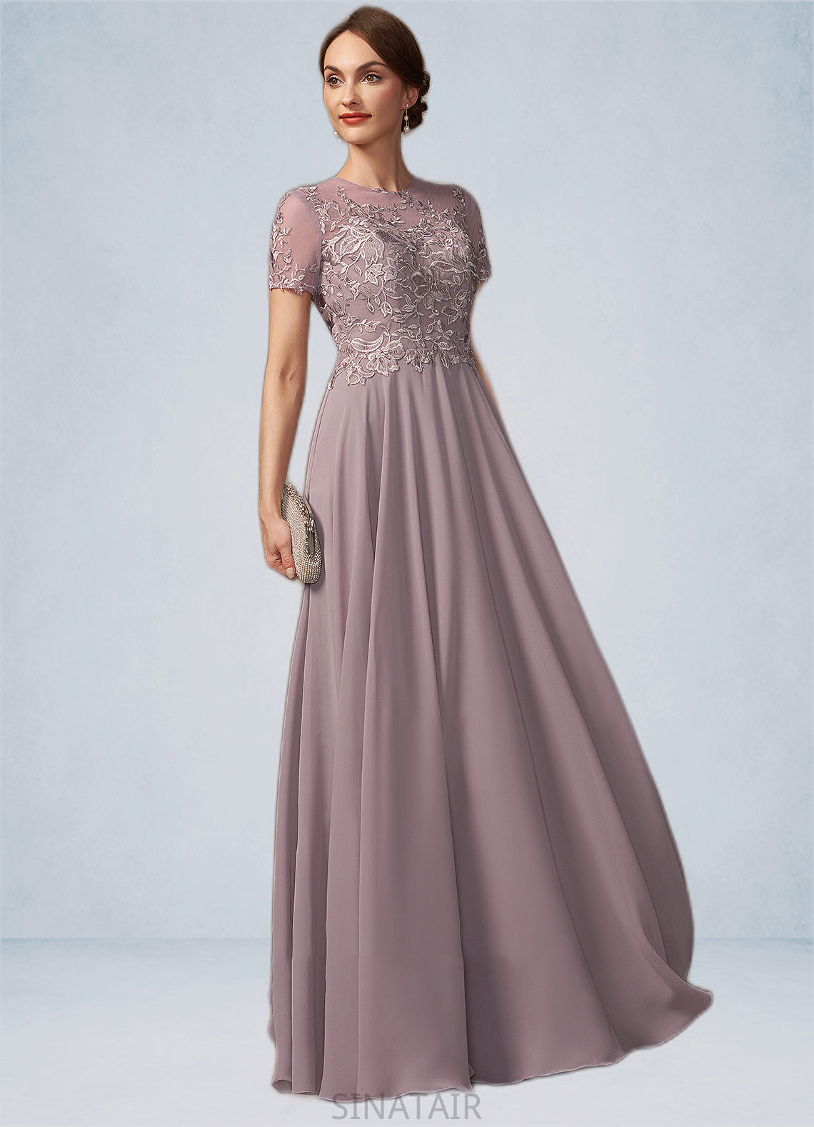 Danna A-Line Scoop Neck Floor-Length Chiffon Lace Mother of the Bride Dress With Beading Sequins DH126P0014987