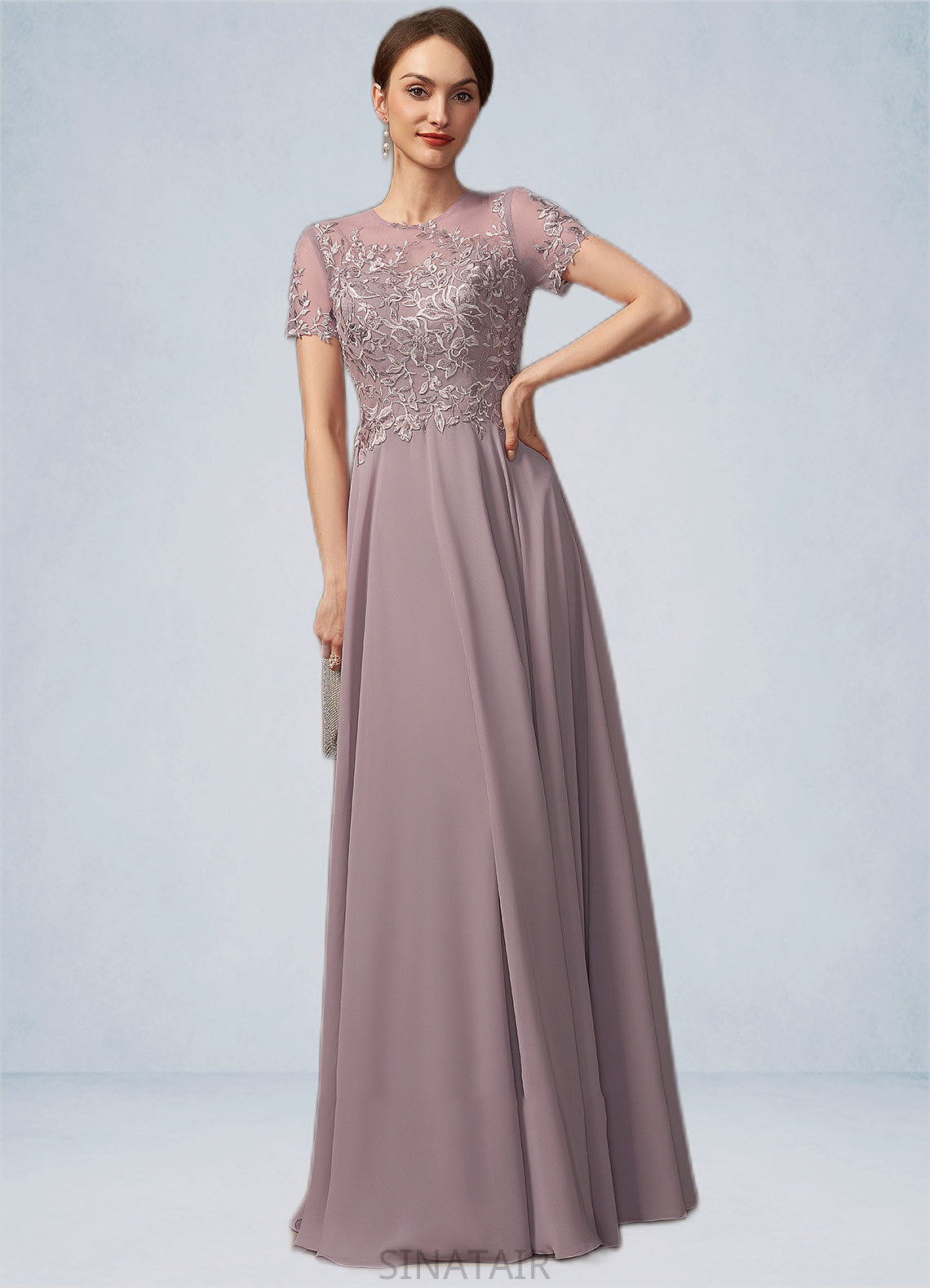 Danna A-Line Scoop Neck Floor-Length Chiffon Lace Mother of the Bride Dress With Beading Sequins DH126P0014987