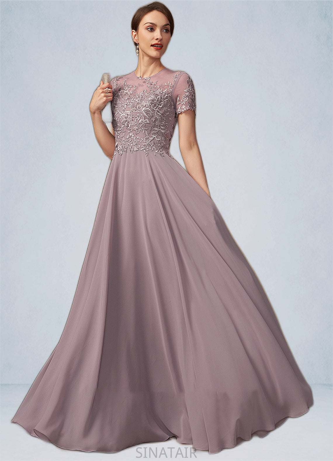 Danna A-Line Scoop Neck Floor-Length Chiffon Lace Mother of the Bride Dress With Beading Sequins DH126P0014987