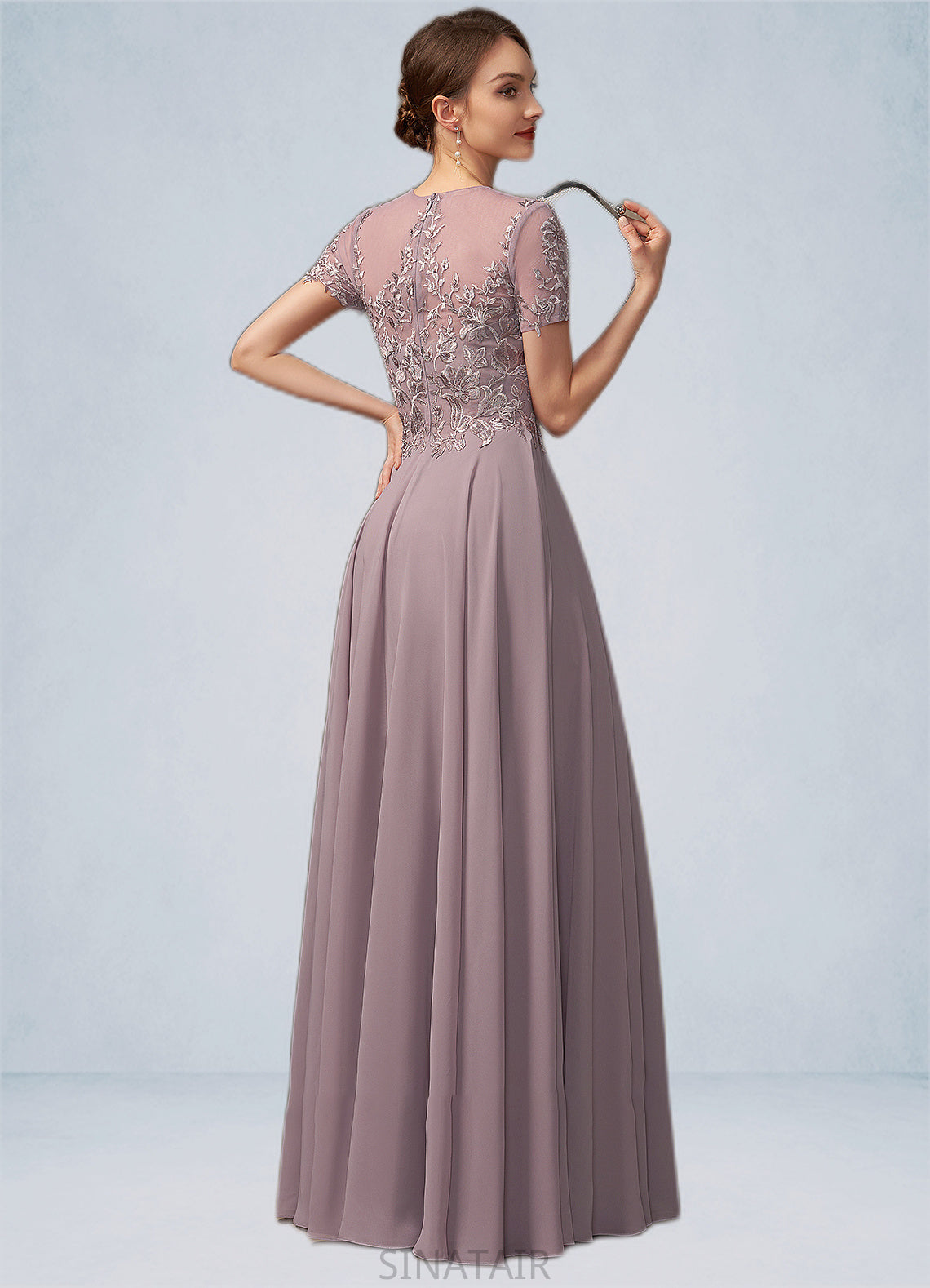 Danna A-Line Scoop Neck Floor-Length Chiffon Lace Mother of the Bride Dress With Beading Sequins DH126P0014987