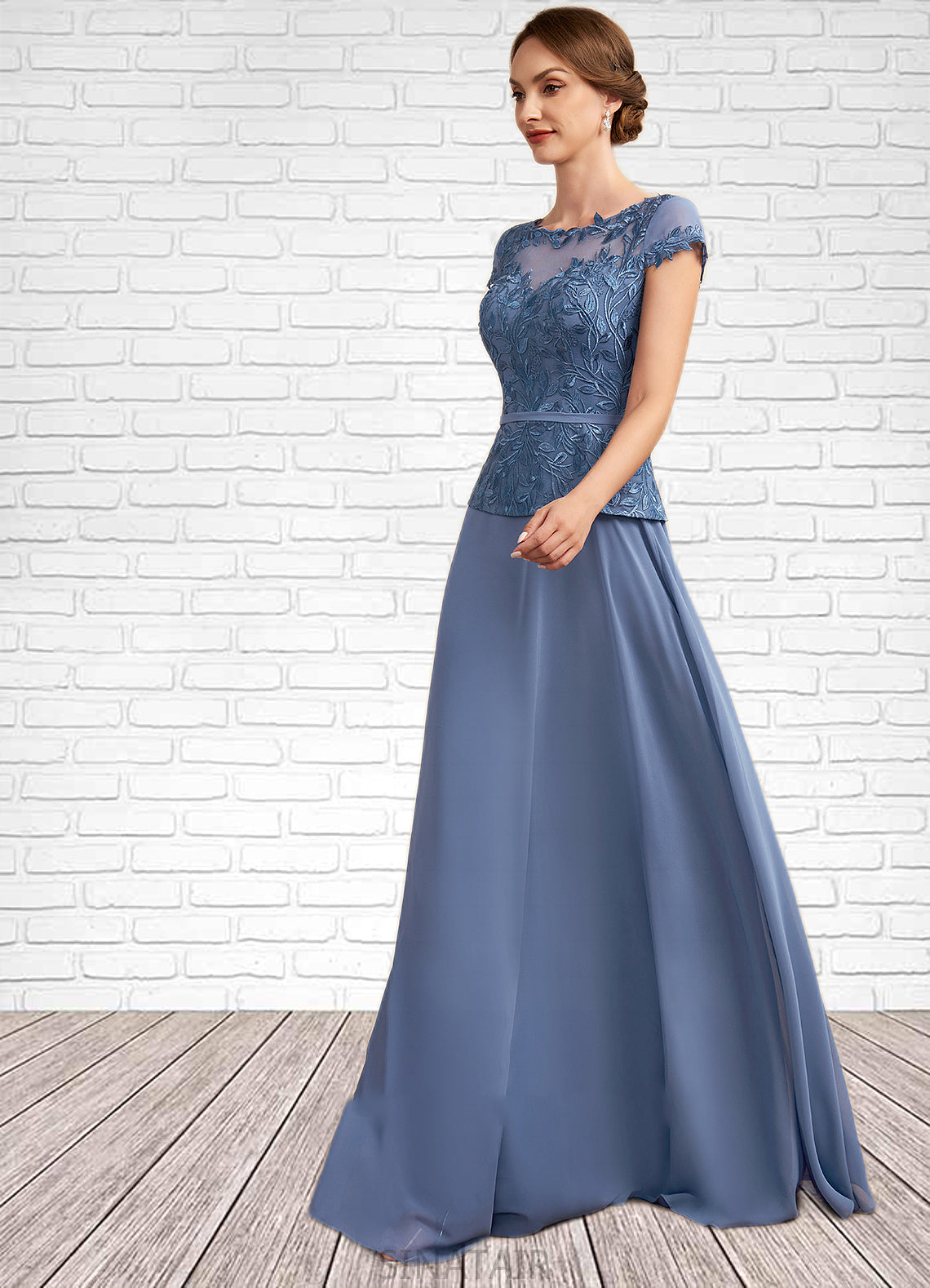 Destiney A-Line Scoop Neck Floor-Length Chiffon Lace Mother of the Bride Dress DH126P0014989