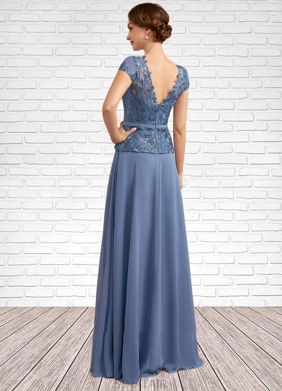 Destiney A-Line Scoop Neck Floor-Length Chiffon Lace Mother of the Bride Dress DH126P0014989