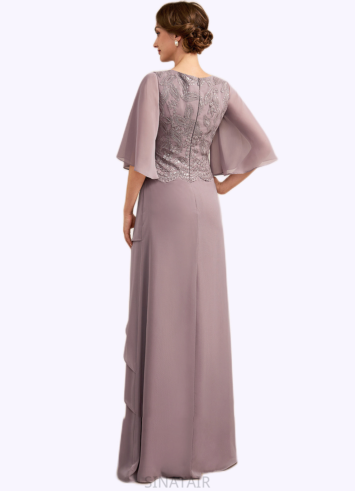 Kinsley A-Line Scoop Neck Floor-Length Chiffon Lace Mother of the Bride Dress With Sequins Cascading Ruffles DH126P0014991