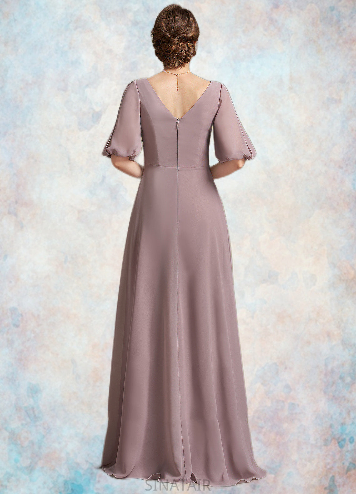 Gretchen A-Line V-neck Floor-Length Chiffon Mother of the Bride Dress With Ruffle DH126P0014992