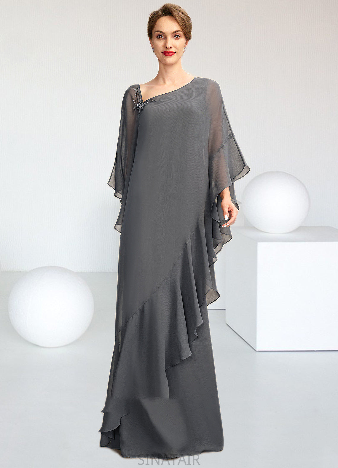 Rihanna Sheath/Column One-Shoulder Floor-Length Chiffon Mother of the Bride Dress DH126P0014995