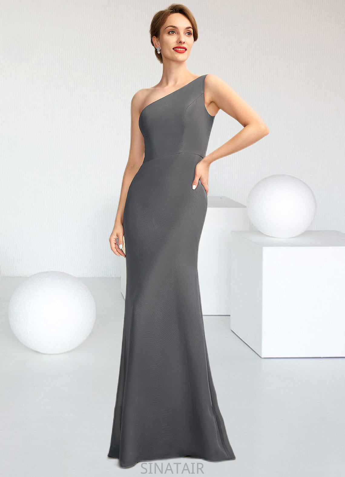 Rihanna Sheath/Column One-Shoulder Floor-Length Chiffon Mother of the Bride Dress DH126P0014995