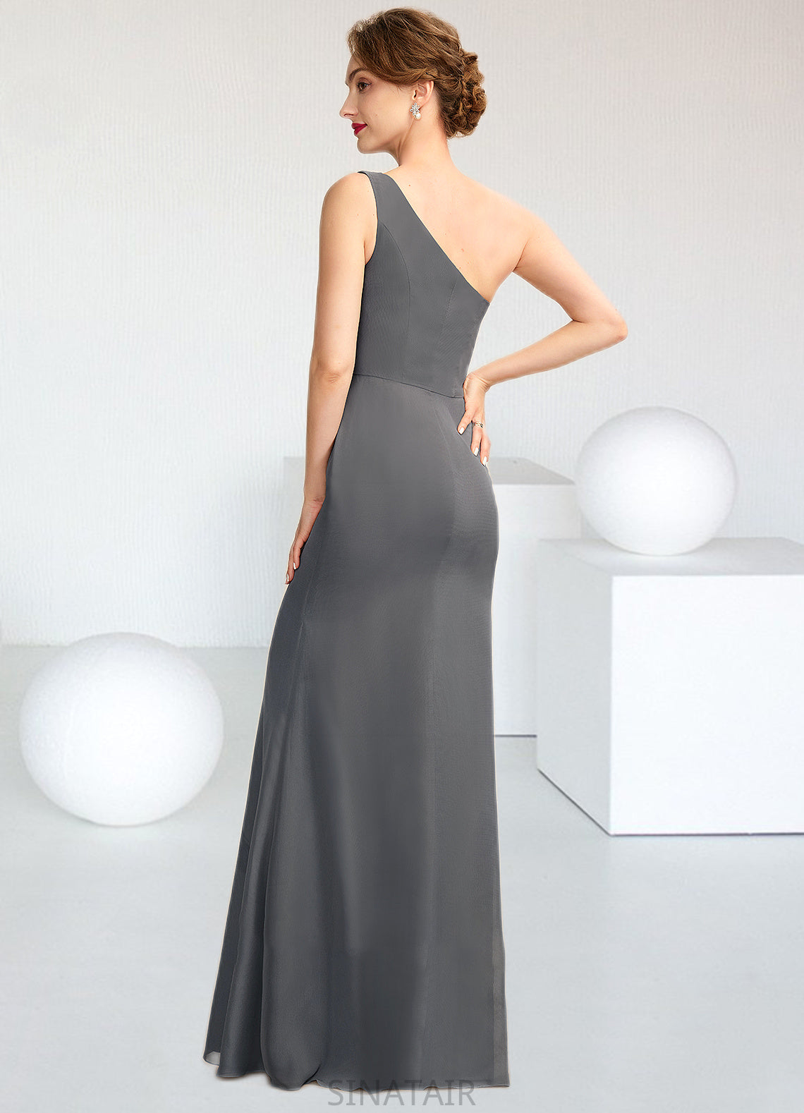 Rihanna Sheath/Column One-Shoulder Floor-Length Chiffon Mother of the Bride Dress DH126P0014995