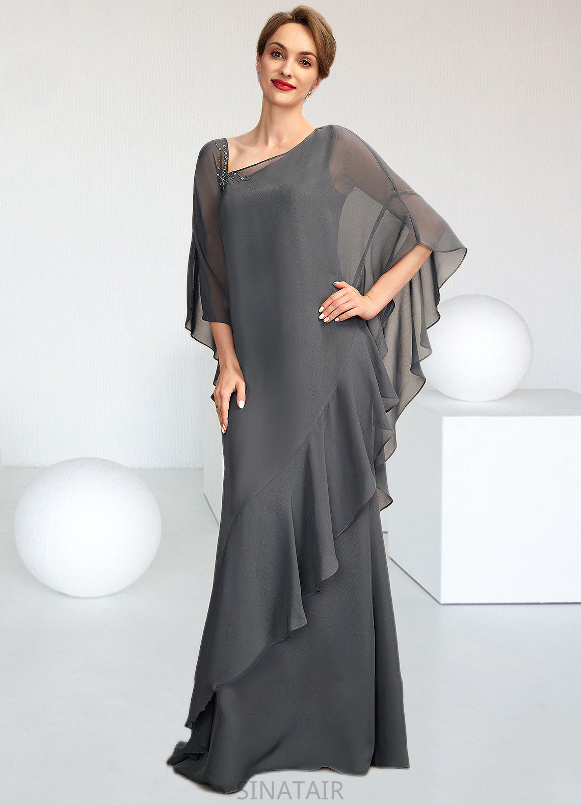 Rihanna Sheath/Column One-Shoulder Floor-Length Chiffon Mother of the Bride Dress DH126P0014995