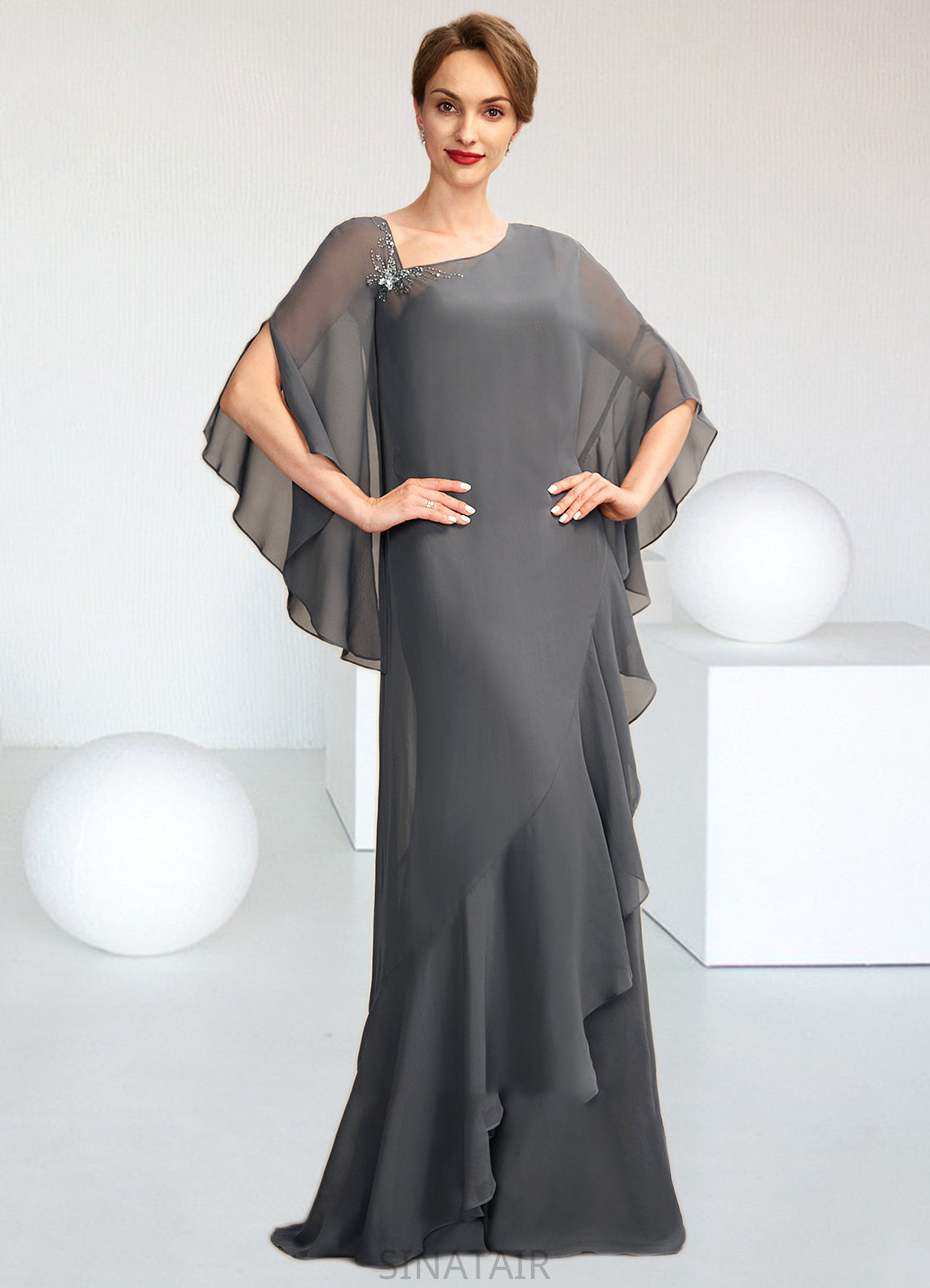 Rihanna Sheath/Column One-Shoulder Floor-Length Chiffon Mother of the Bride Dress DH126P0014995