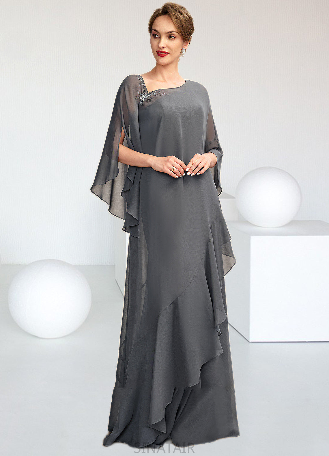 Rihanna Sheath/Column One-Shoulder Floor-Length Chiffon Mother of the Bride Dress DH126P0014995