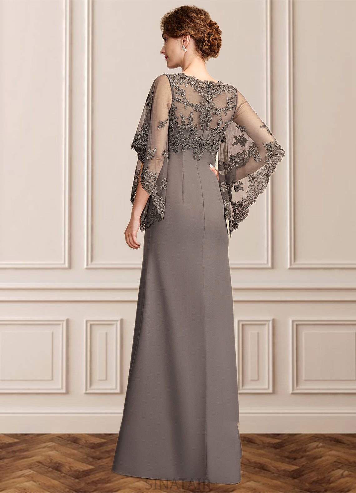 Shaniya Sheath/Column Scoop Neck Floor-Length Chiffon Lace Mother of the Bride Dress DH126P0014996