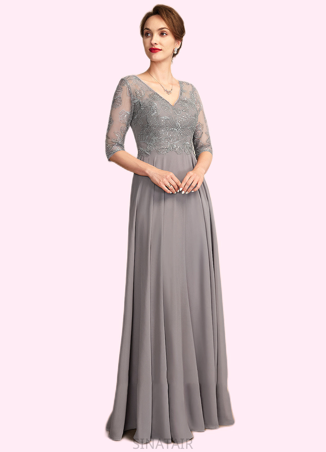 Danna A-Line V-neck Floor-Length Chiffon Lace Mother of the Bride Dress With Sequins DH126P0014999