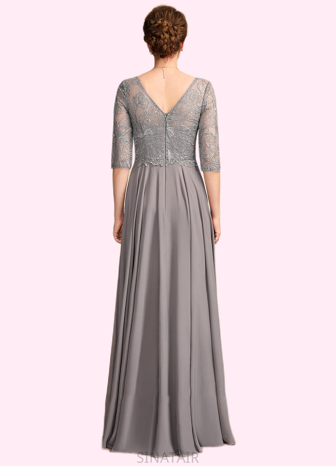 Danna A-Line V-neck Floor-Length Chiffon Lace Mother of the Bride Dress With Sequins DH126P0014999