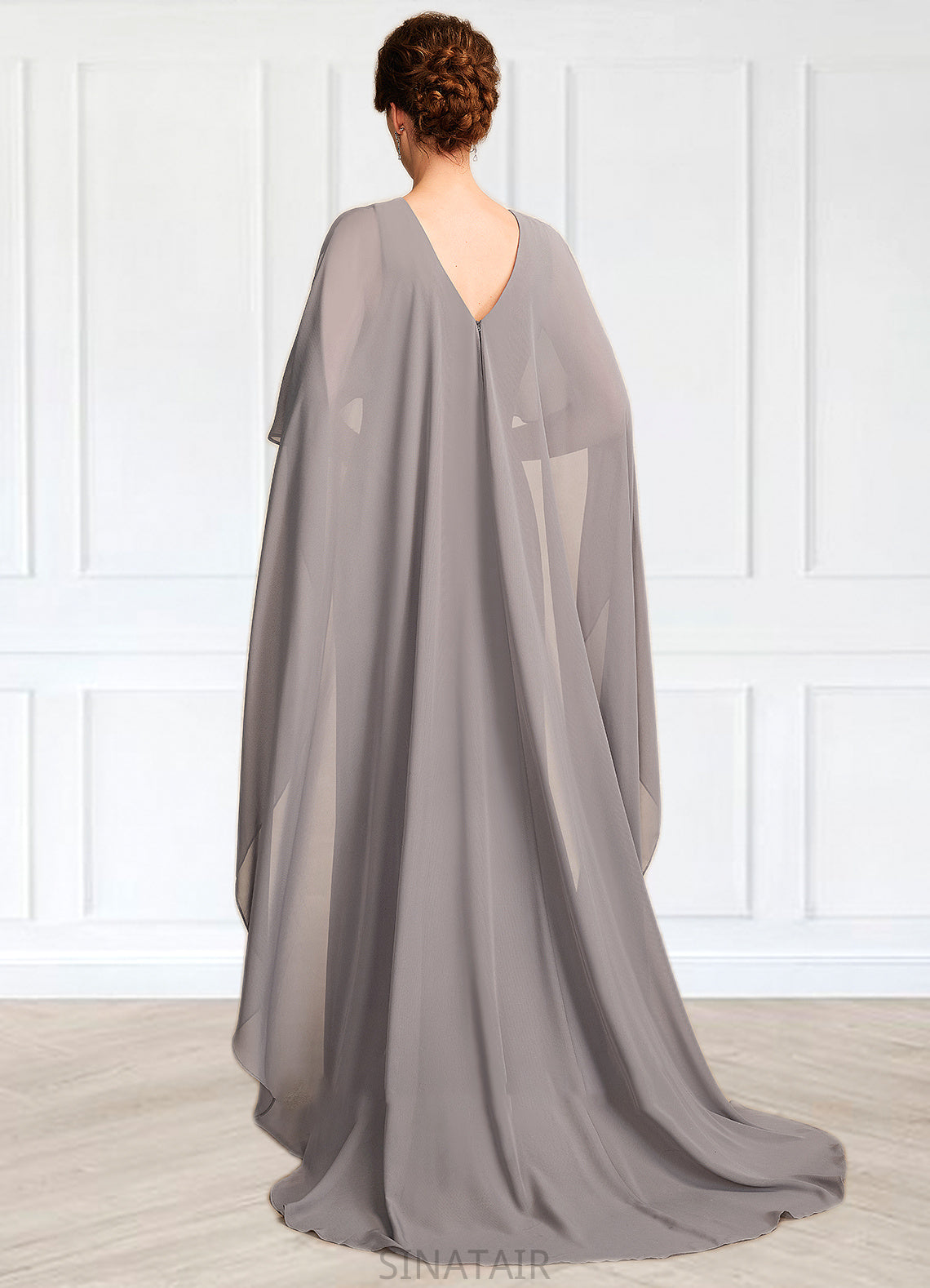 Aurora Sheath/Column Scoop Neck Sweep Train Chiffon Mother of the Bride Dress With Split Front DH126P0015000