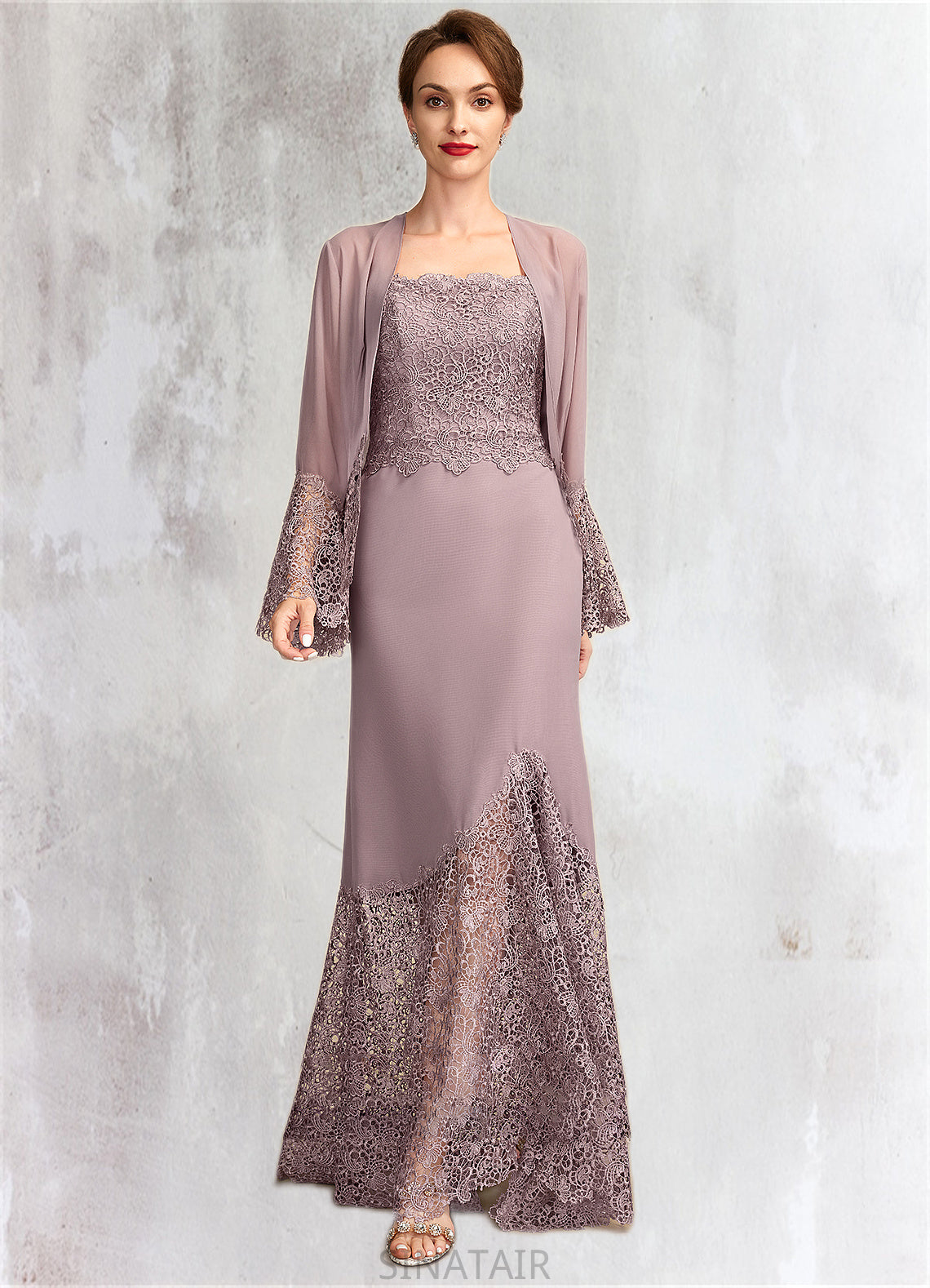 Alejandra Trumpet/Mermaid Square Neckline Asymmetrical Chiffon Lace Mother of the Bride Dress DH126P0015001