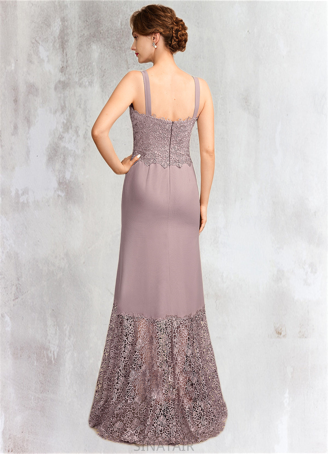 Alejandra Trumpet/Mermaid Square Neckline Asymmetrical Chiffon Lace Mother of the Bride Dress DH126P0015001