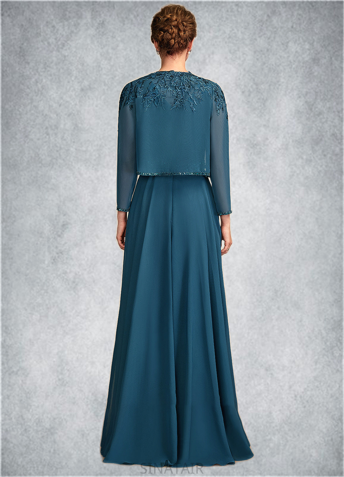 Averi A-Line V-neck Floor-Length Chiffon Lace Mother of the Bride Dress With Beading Sequins DH126P0015004